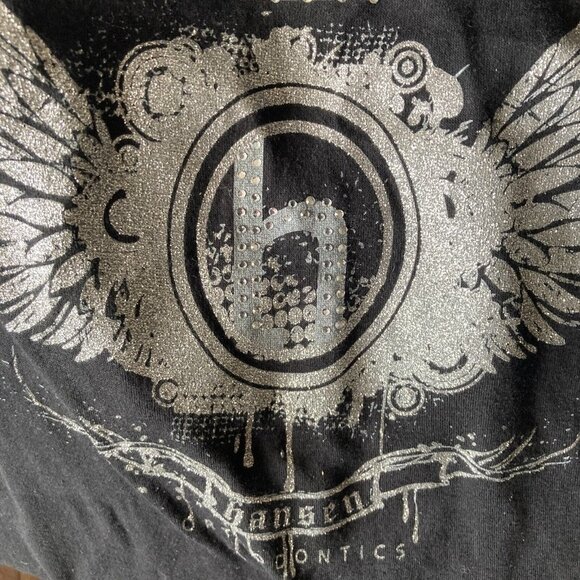 Hansen Orthodontics Las Vegas Tshirt womens Large Stretch Glitter Black Silver - Picture 6 of 7